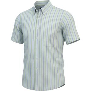 Jos. A. Bank Button Front Shirt Medium Blue Green Striped Short Sleeve‎ Cotton